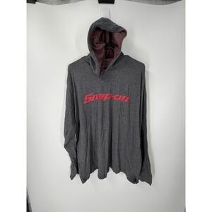 Snap-on Tools Mens XL Gray Long Sleeve Hooded T-Shirt Red Logo‎ Graphic Pullover